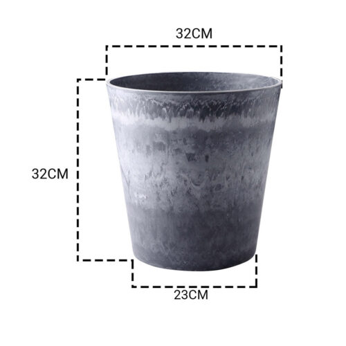 2x 32cm Weathered Grey Round Resin Plant Flower Pot in Cement Pattern Planter Cachepot - Image 2