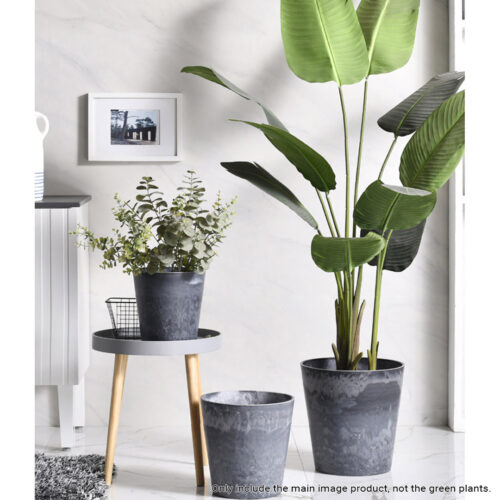 2x 32cm Weathered Grey Round Resin Plant Flower Pot in Cement Pattern Planter Cachepot - Image 3