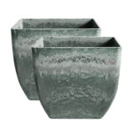 2x 32cm Green Grey Square Resin Plant Flower Pot in Cement Pattern Planter Cachepot