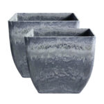 2x 32cm Weathered Grey Square Resin Plant Flower Pot in Cement Pattern Planter Cachepot