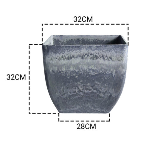 2x 32cm Weathered Grey Square Resin Plant Flower Pot in Cement Pattern Planter Cachepot - Image 2