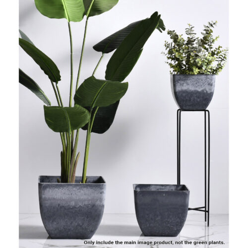 2x 32cm Weathered Grey Square Resin Plant Flower Pot in Cement Pattern Planter Cachepot - Image 3