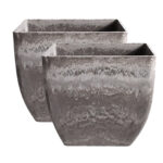 2x 32cm Rock Grey Square Resin Plant Flower Pot in Cement Pattern Planter Cachepot