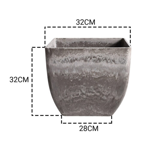 2x 32cm Rock Grey Square Resin Plant Flower Pot in Cement Pattern Planter Cachepot - Image 2