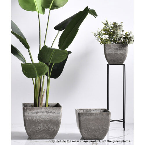 2x 32cm Rock Grey Square Resin Plant Flower Pot in Cement Pattern Planter Cachepot - Image 3