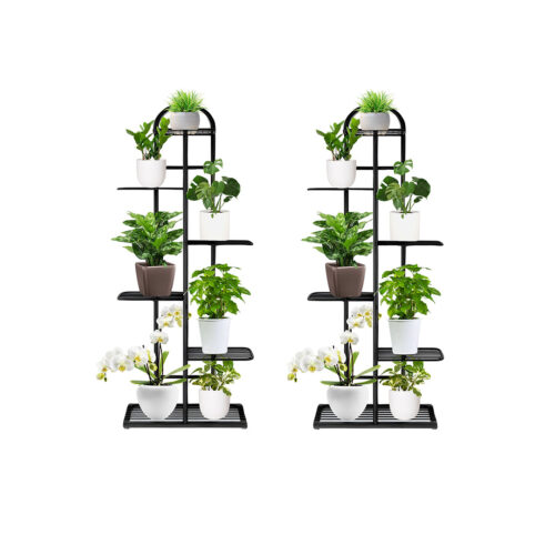 2x 6 Tier 7 Pots Black Metal Plant Stand Flowerpot Display Shelf Rack Indoor Decor - Image 2