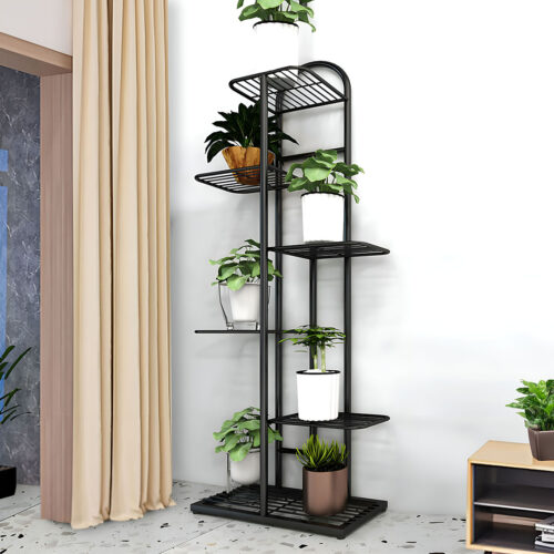2x 6 Tier 7 Pots Black Metal Plant Stand Flowerpot Display Shelf Rack Indoor Decor - Image 4