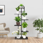 2x 6 Tier 7 Pots Black Metal Plant Stand Flowerpot Display Shelf Rack Indoor Decor