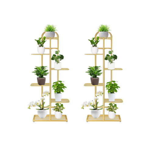 2x 6 Tier 7 Pots Gold Metal Plant Stand Flowerpot Display Shelf Rack Indoor Decor - Image 2