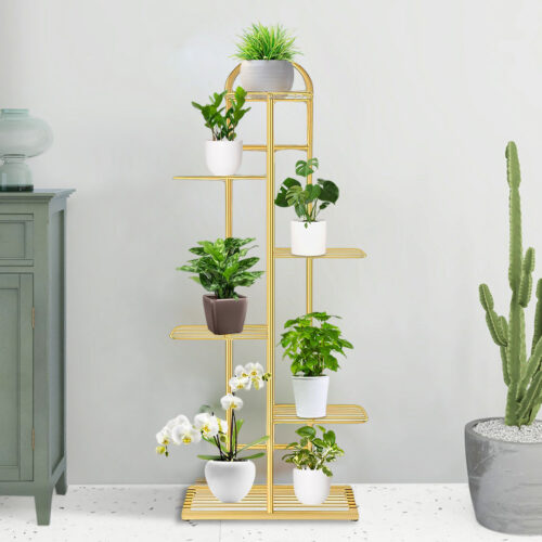 2x 6 Tier 7 Pots Gold Metal Plant Stand Flowerpot Display Shelf Rack Indoor Decor