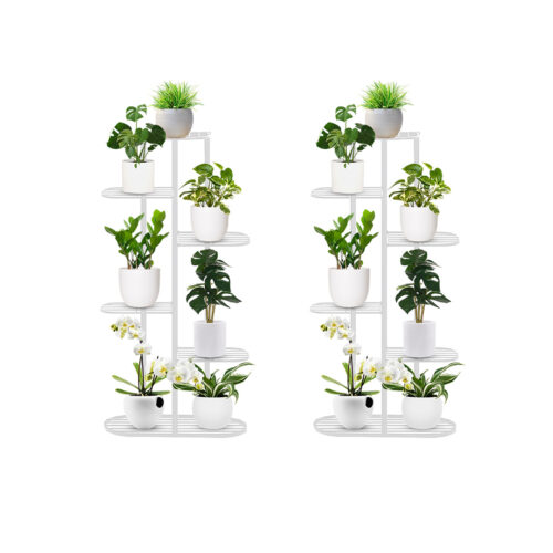 2x 6 Tier 7 Pots White Metal Plant Rack Flowerpot Storage Display Stand Holder Decor