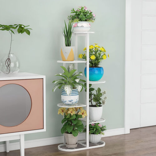 2x 6 Tier 7 Pots White Metal Plant Rack Flowerpot Storage Display Stand Holder Decor - Image 4
