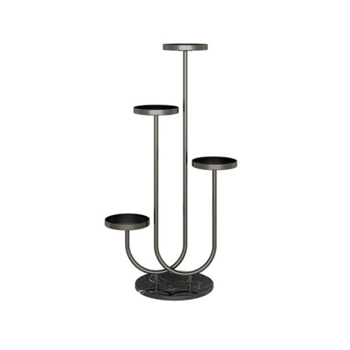 U Shaped Plant Stand Round Flower Pot Tray Display Black Metal Decorative Shelf - Image 2