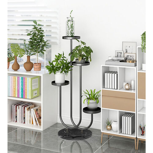 U Shaped Plant Stand Round Flower Pot Tray Display Black Metal Decorative Shelf - Image 5