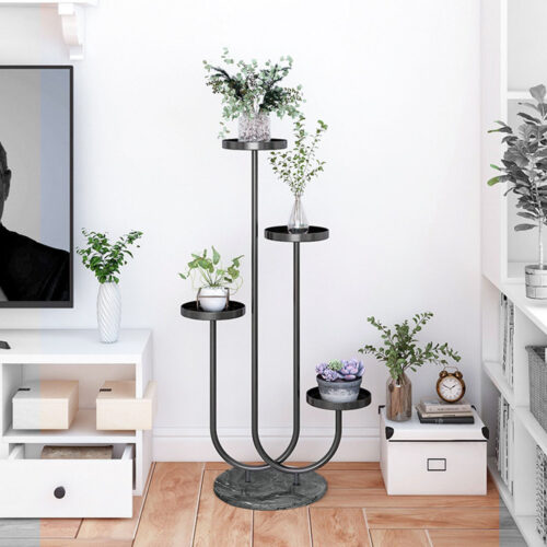 U Shaped Plant Stand Round Flower Pot Tray Display Black Metal Decorative Shelf - Image 6