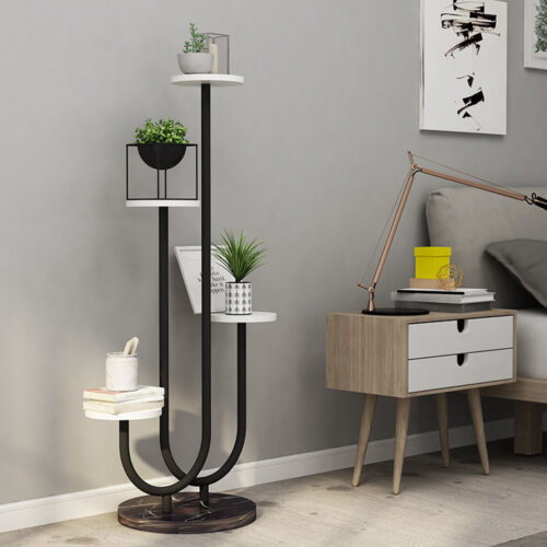 U Shaped Plant Stand Round Flower Pot Tray Display Black Metal Decorative Shelf - Image 8