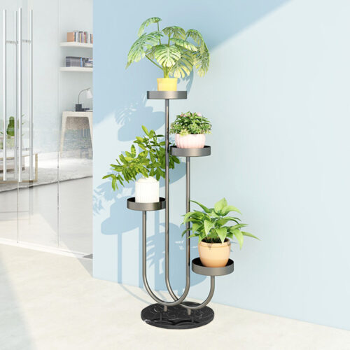 U Shaped Plant Stand Round Flower Pot Tray Display Black Metal Decorative Shelf - Image 9