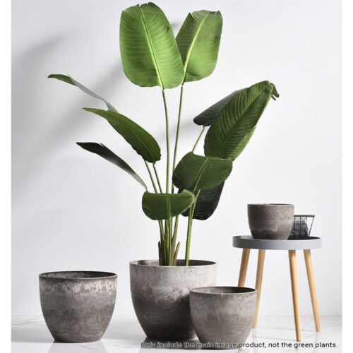 2x 32cm Rock Grey Round Resin Plant Flower Pot in Cement Pattern Planter Cachepot - Image 3
