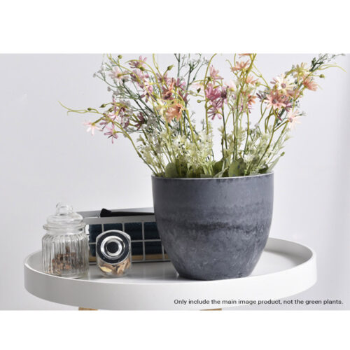2x 32cm Weathered Grey Round Resin Plant Flower Pot in Cement Pattern Planter Cachepot - Image 4