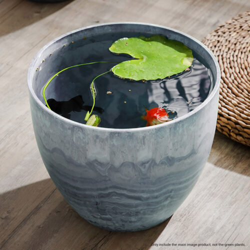 2x 32cm Weathered Grey Round Resin Plant Flower Pot in Cement Pattern Planter Cachepot - Image 5