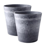 2x 37cm Weathered Grey Round Resin Plant Flower Pot in Cement Pattern Planter Cachepot