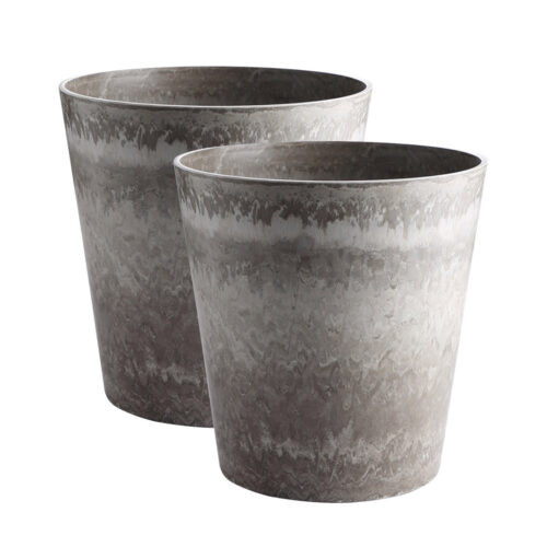 2x 37cm Rock Grey Round Resin Tapered Plant Flower Pot in Cement Pattern Planter Cachepot