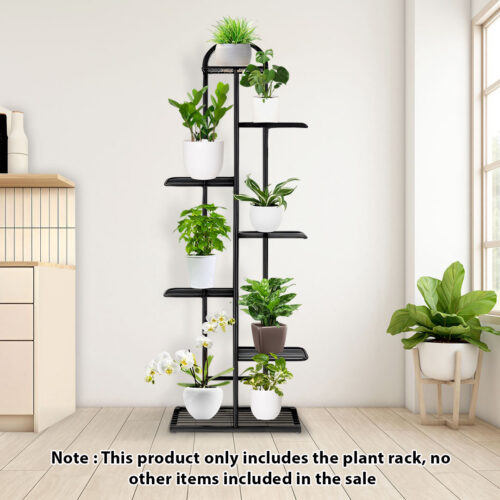 2x 7 Tier 8 Pots Black Metal Plant Stand Flowerpot Display Shelf Rack Indoor Decor - Image 2