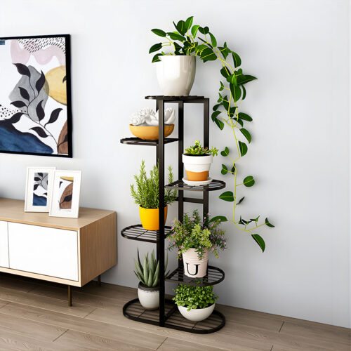 2x 7 Tier 8 Pots Black Metal Plant Rack Flowerpot Storage Display Stand Holder Decor