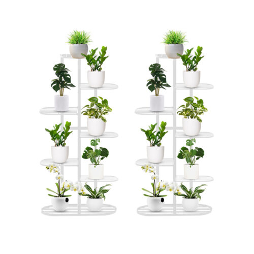 2x 7 Tier 8 Pots White Metal Plant Rack Flowerpot Storage Display Stand Holder Decor