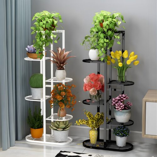 2x 7 Tier 8 Pots White Metal Plant Rack Flowerpot Storage Display Stand Holder Decor - Image 5