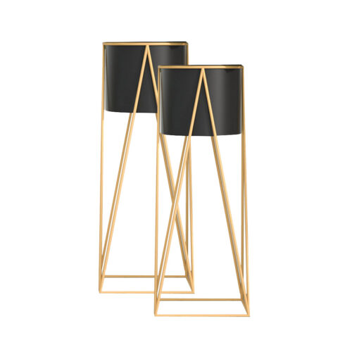 2x 70cm Gold Metal Plant Stand with Black Flower Pot Holder Corner Shelf Rack Display