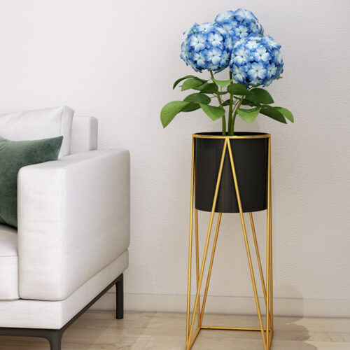 2x 70cm Gold Metal Plant Stand with Black Flower Pot Holder Corner Shelf Rack Display - Image 3