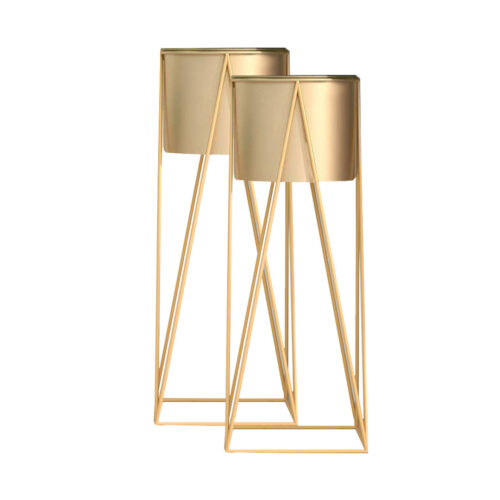 2x 70cm Gold Metal Plant Stand with Gold Flower Pot Holder Corner Shelf Rack Display