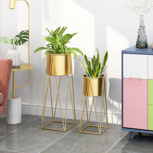 2x 70cm Gold Metal Plant Stand with Gold Flower Pot Holder Corner Shelf Rack Display - Image 3