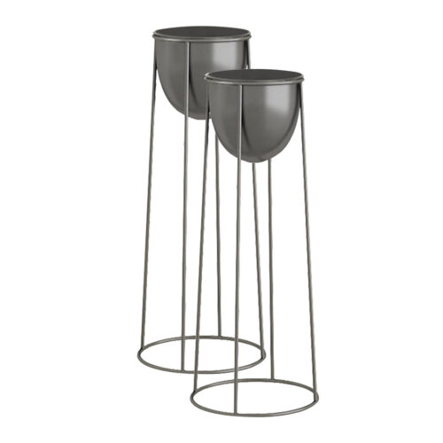 2x 70cm Round Wire Metal Flower Pot Stand with Black Flowerpot Holder Rack Display
