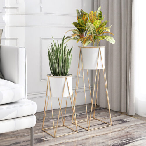 2x 70cm Gold Metal Plant Stand with White Flower Pot Holder Corner Shelf Rack Display - Image 6
