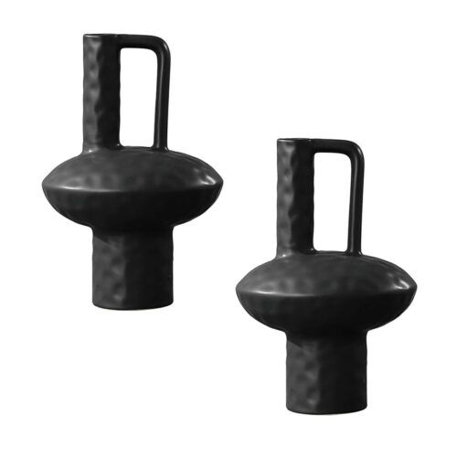 2x 20x30cm Ornament Contemporary Black Ceramic Vase Decorative