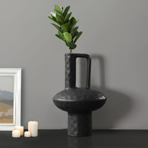 2x 20x30cm Ornament Contemporary Black Ceramic Vase Decorative - Image 3