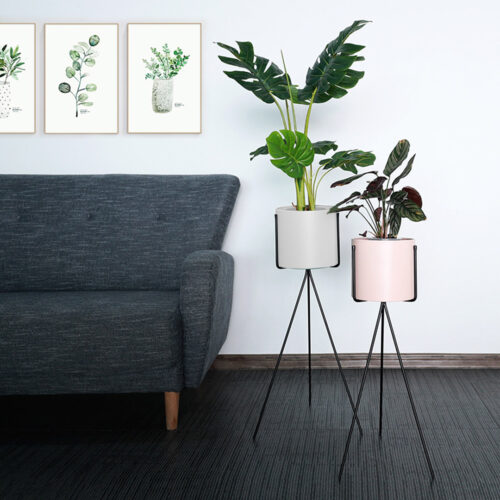 2x 80cm Tripod Flower Pot Plant Stand with White Flowerpot Holder Rack Indoor Display - Image 9