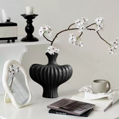 2x 28X30cm Large Ornament Black Vases Countertop Porch Crafts Decor - Image 2