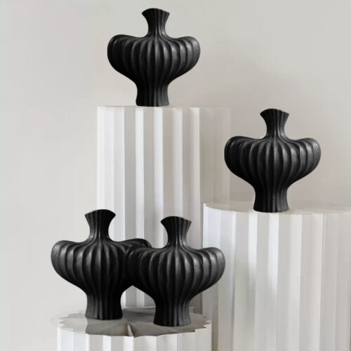 2x 28X30cm Large Ornament Black Vases Countertop Porch Crafts Decor - Image 3