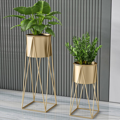 4x 50cm Gold Metal Plant Stand with Gold Flower Pot Holder Corner Shelf Rack Display - Image 3