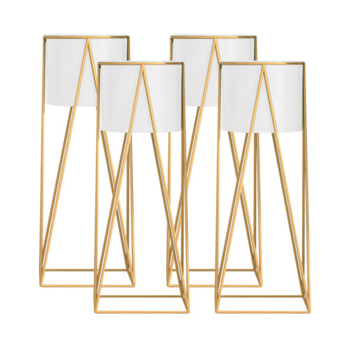 4x 50cm Gold Metal Plant Stand with White Flower Pot Holder Corner Shelf Rack Display