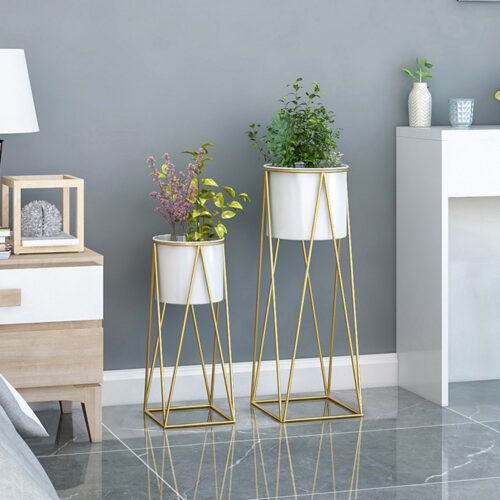 4x 50cm Gold Metal Plant Stand with White Flower Pot Holder Corner Shelf Rack Display - Image 3