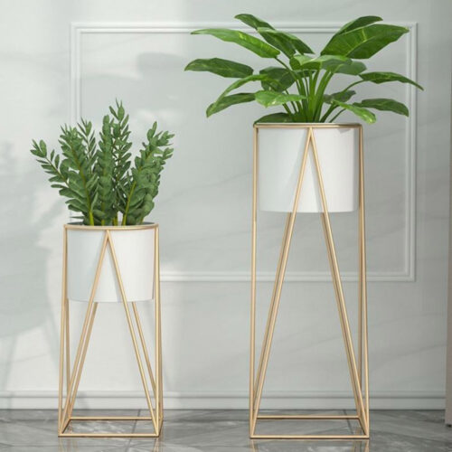 4x 50cm Gold Metal Plant Stand with White Flower Pot Holder Corner Shelf Rack Display - Image 4