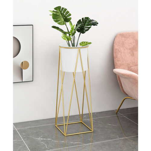 4x 50cm Gold Metal Plant Stand with White Flower Pot Holder Corner Shelf Rack Display - Image 5