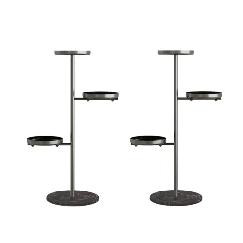 2x 3 Tier Black Round Plant Stand Flowerpot Tray Display Metal Decorative Shelf