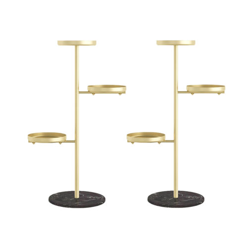 2x 3 Tier Gold Round Plant Stand Flowerpot Tray Display Metal Decorative Shelf