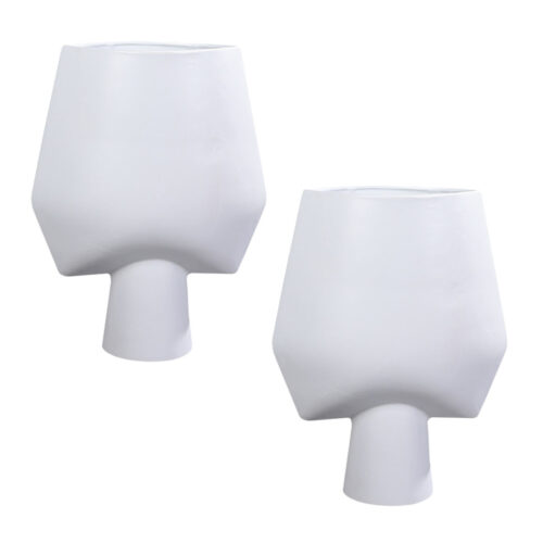 2x 33x43cm White Large Ornament Bodhi House Ceramic Handcrafted Modern Abstract Square Vase Decor - Image 2