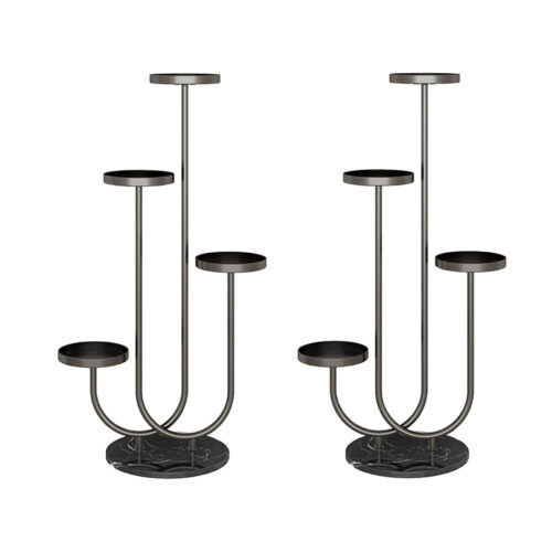 2x U Shaped Plant Stand Round Flower Pot Tray Display Black Metal Decorative Shelf